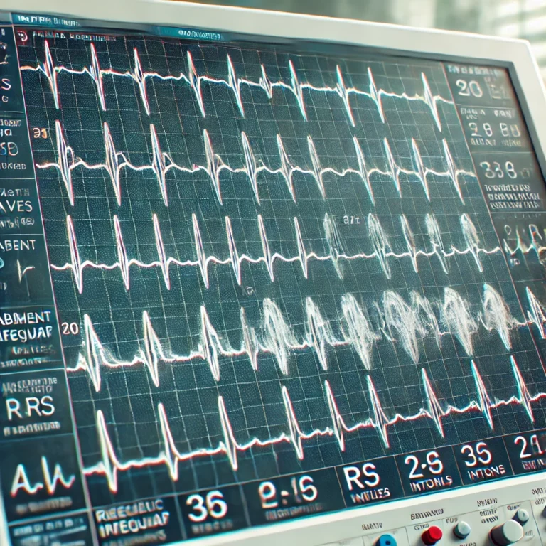 ECG showing atrial fibrillation with irregular heartbeat patterns.