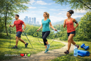 Men and women doing cardio workouts outdoors to support cardiovascular fitness and endurance