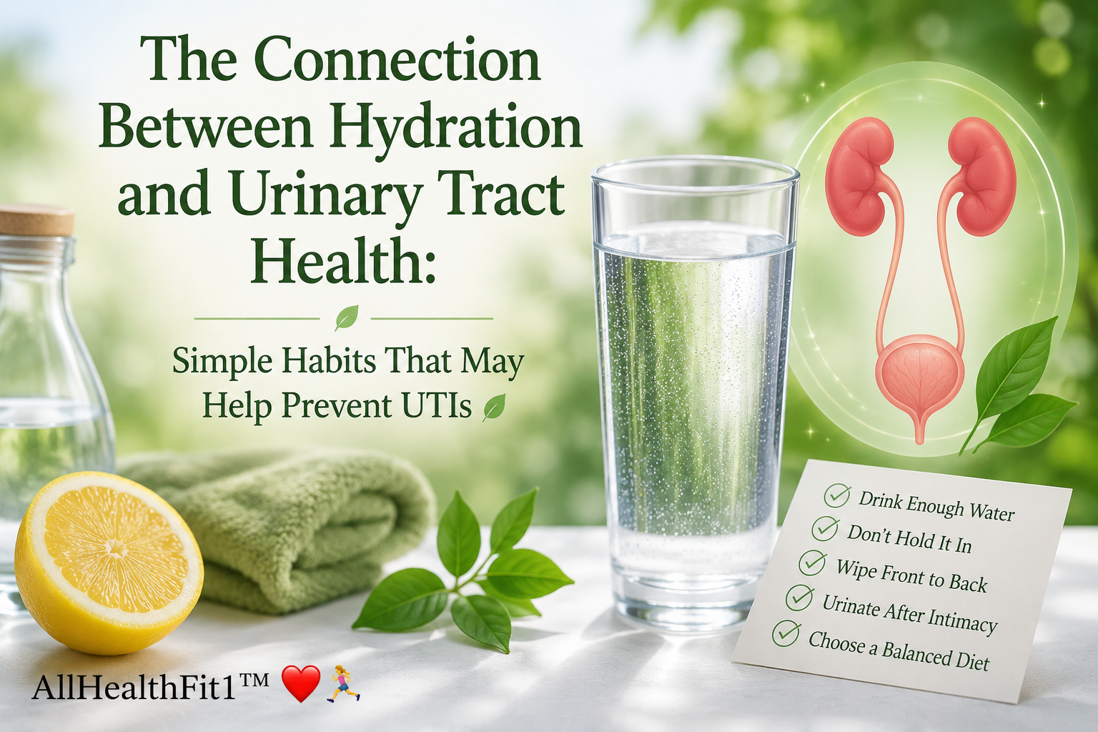 Hydration and urinary tract health illustration promoting healthy habits to help prevent UTIs.